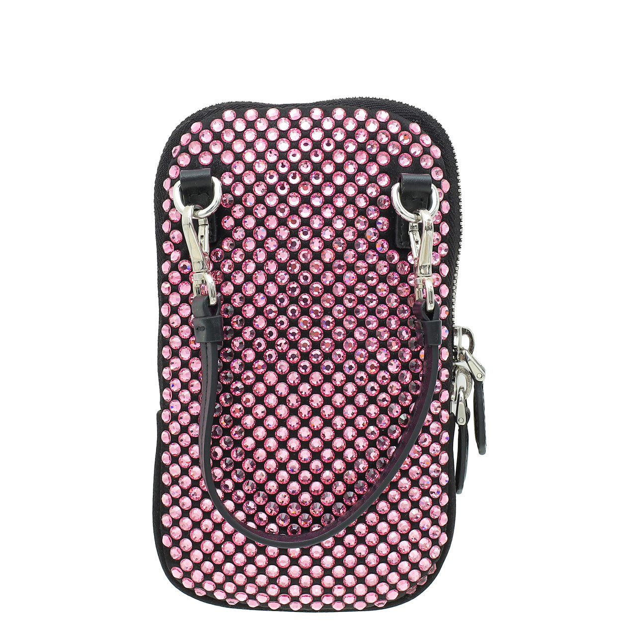Prada Black Satin Crystal Zip Phone Case Crossbody Bag-Prada-THE CLOSET
