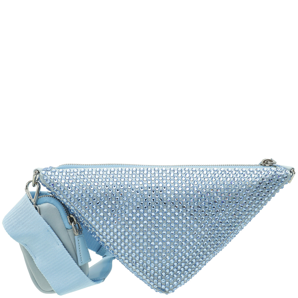 Prada Celeste Blue Triangle Studded Embellished Satin Crossbody Bag-Prada-THE CLOSET