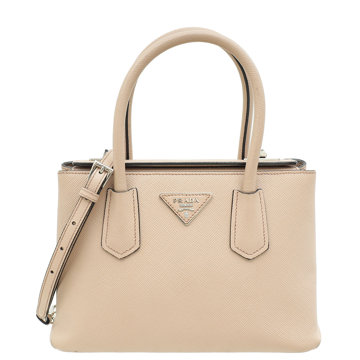 Prada Nude Cuir Twin Lock Small Bag-Prada-THE CLOSET