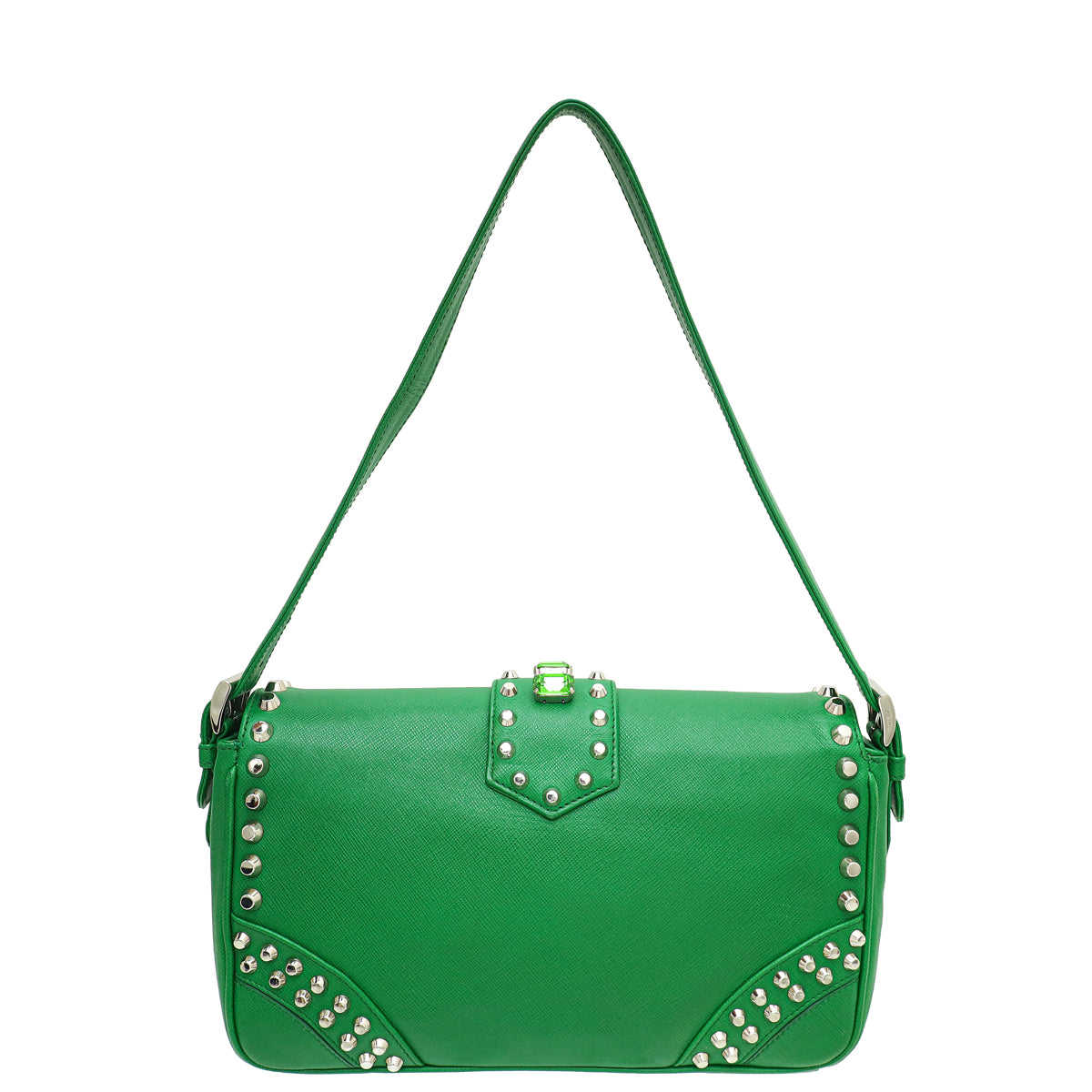 Prada Green Turn Lock Studded Embellished Flap Bag-Prada-THE CLOSET