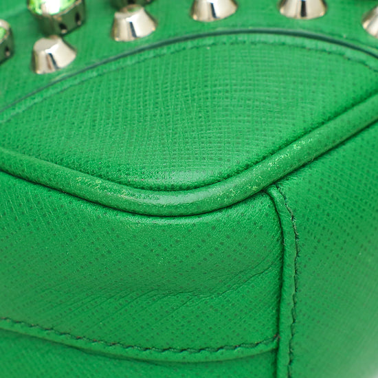 Prada Green Turn Lock Studded Embellished Flap Bag