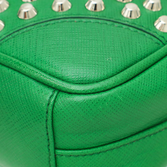 Prada Green Turn Lock Studded Embellished Flap Bag