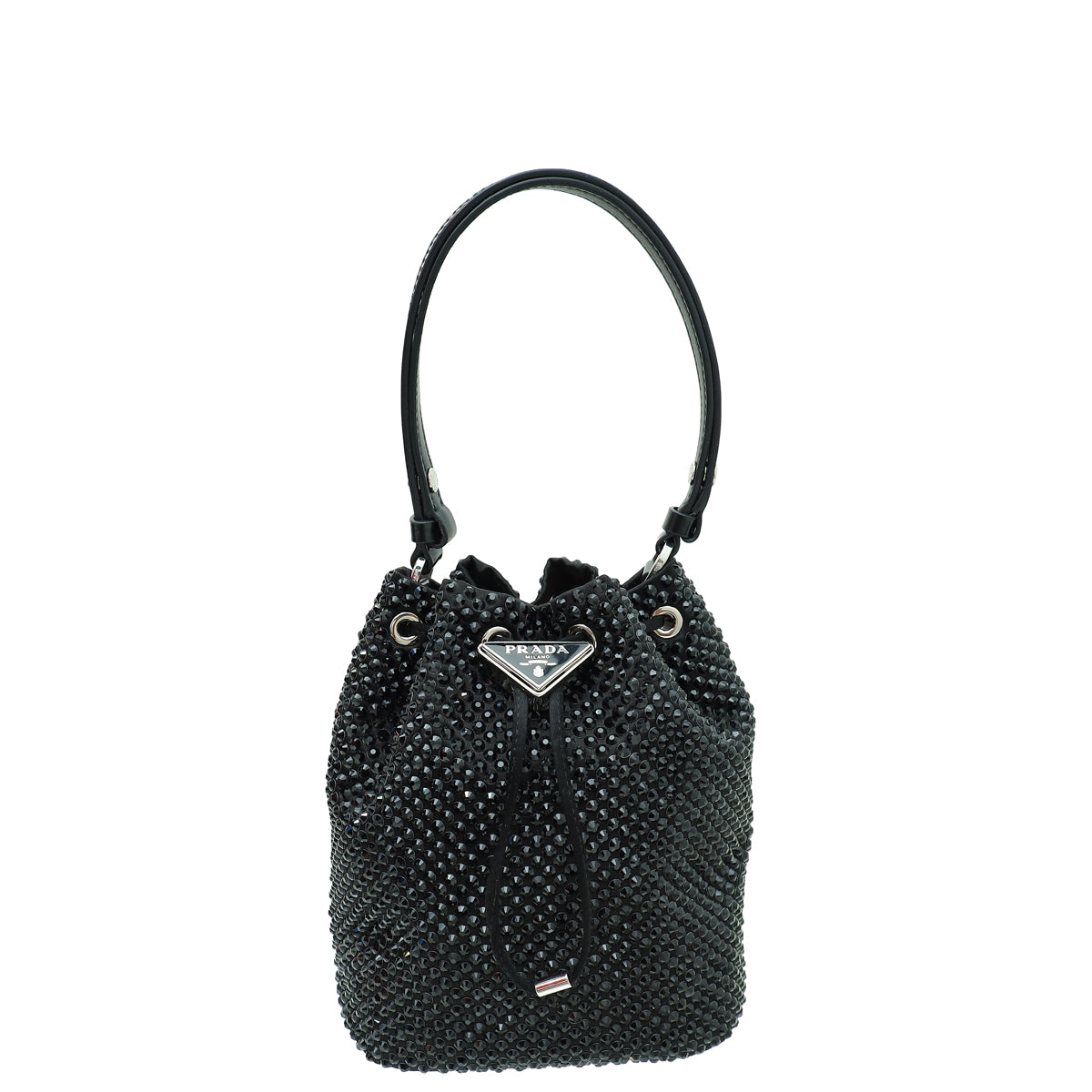 Prada Black Satin Crystal Embellished Drawstring Mini Bag-Prada-THE CLOSET