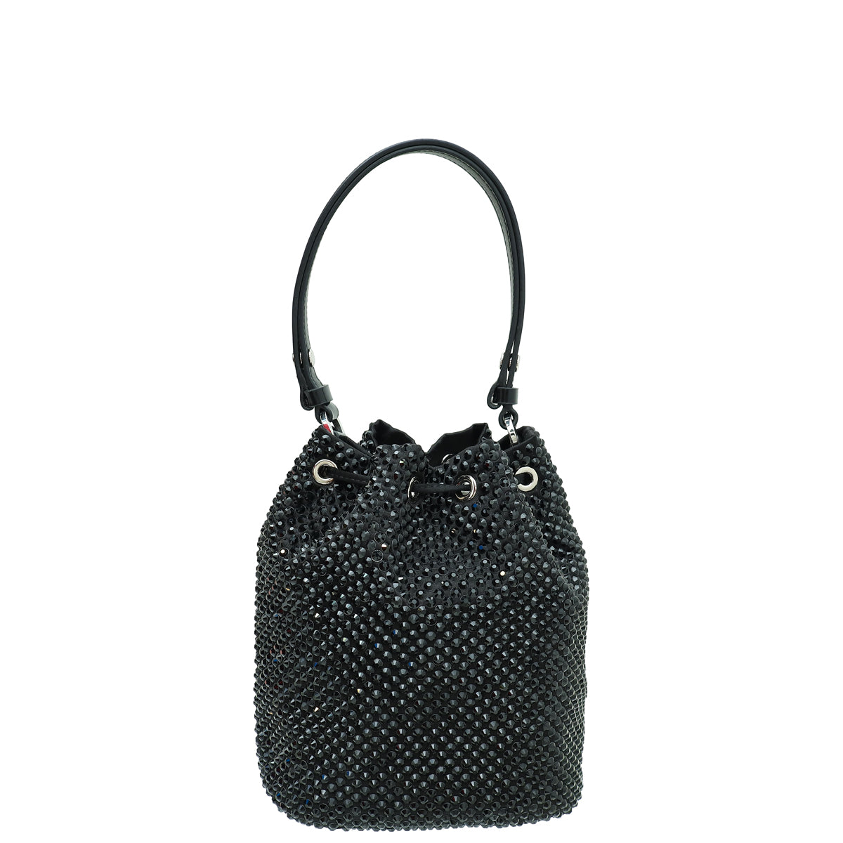 Prada Black Satin Crystal Embellished Drawstring Mini Bag-Prada-THE CLOSET