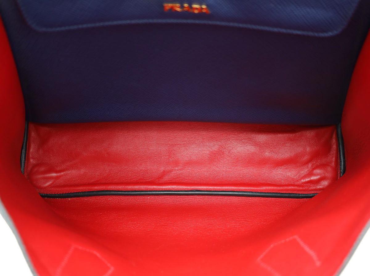 Prada Bluette Cuir Double Handle Large Bag