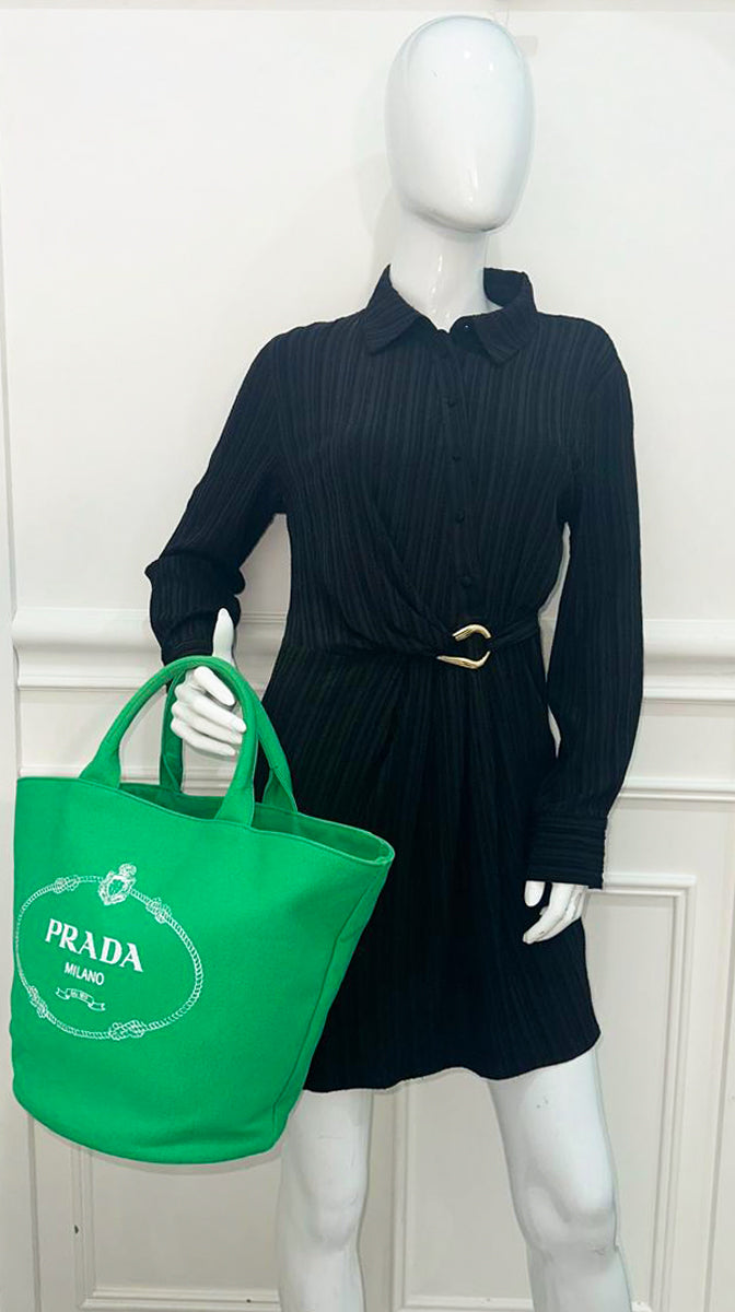 Prada Green Logo Canapa Tote Bag