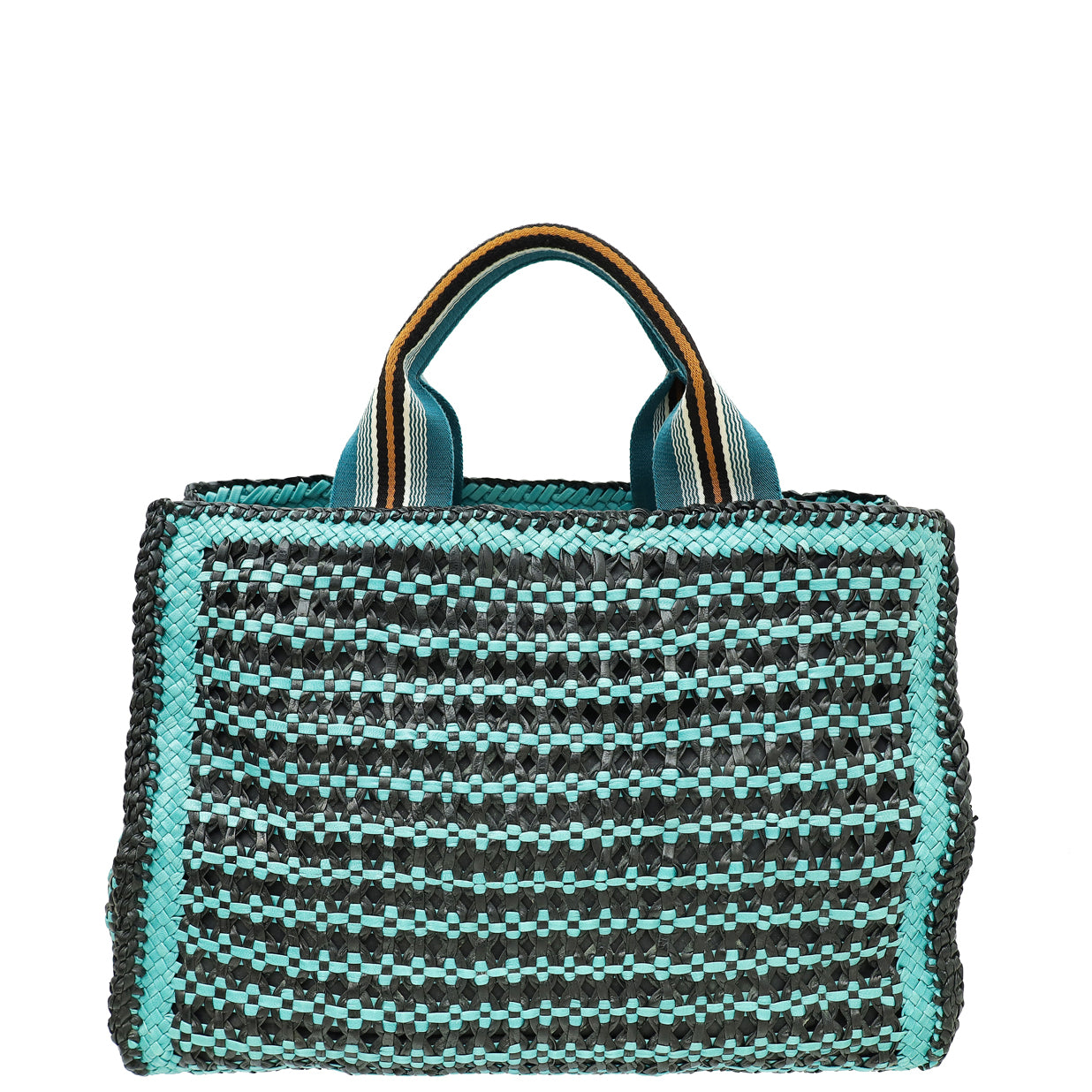 Prada Bicolor Woven Madras Top Handle Tote Bag