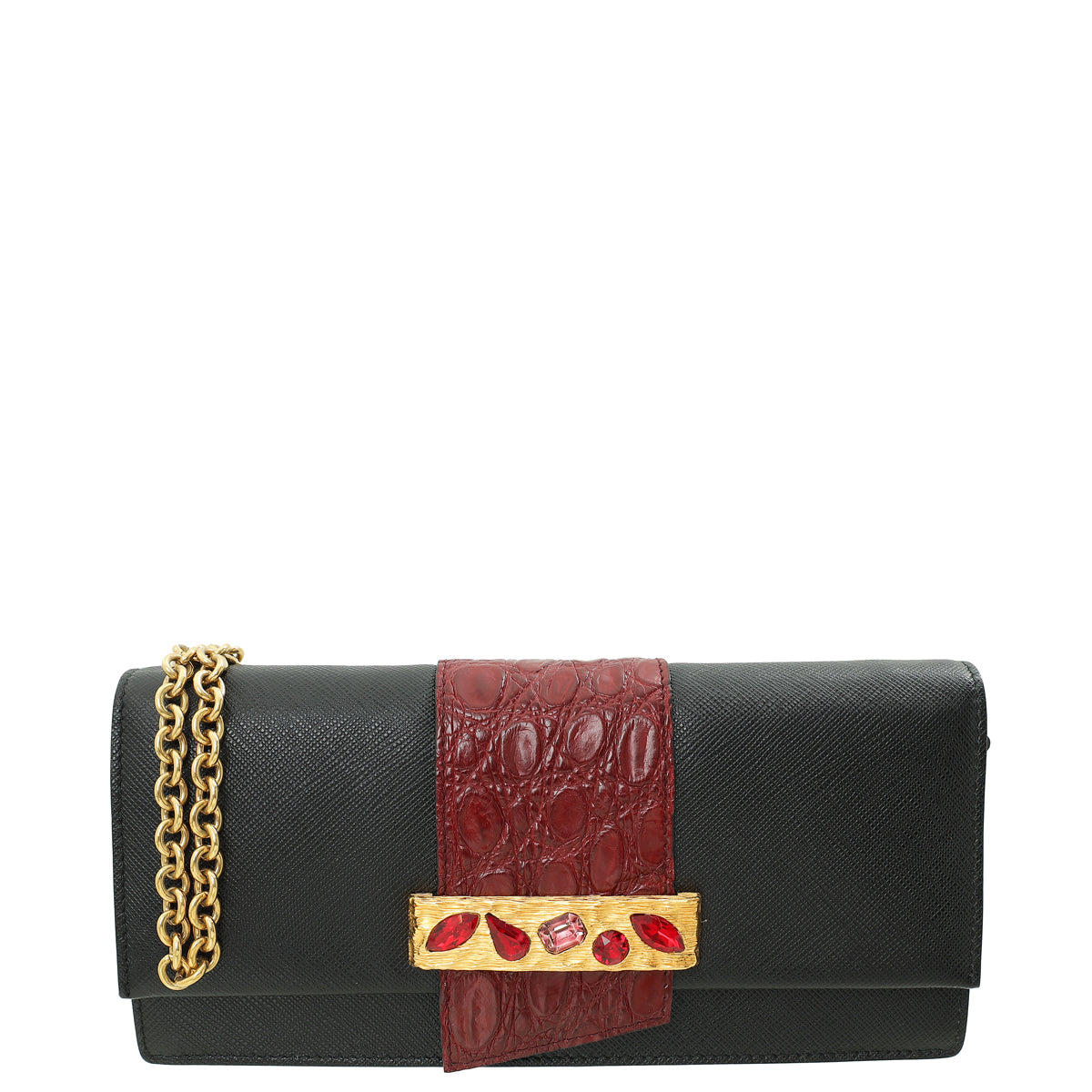 Prada Bicolor Crocodile Touch Chain Wallet-Prada-THE CLOSET