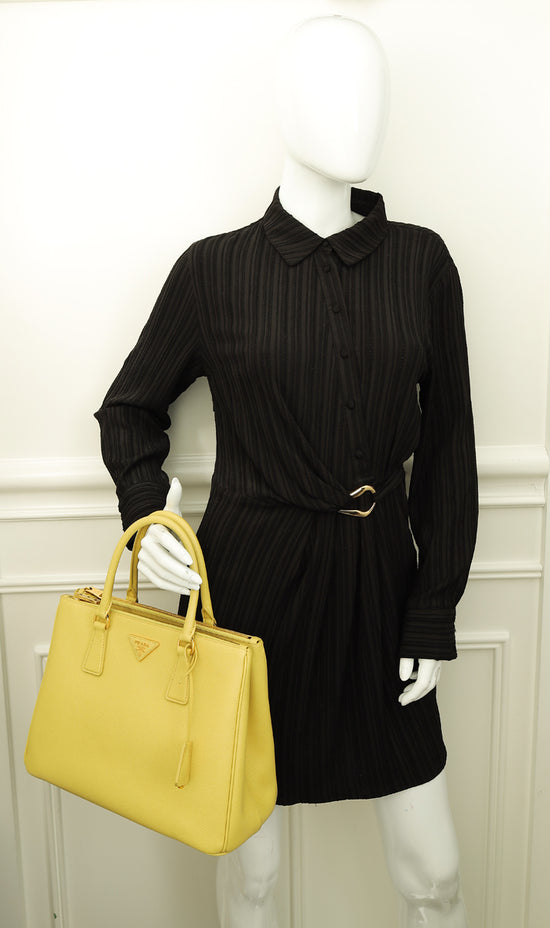 Prada Polline Yellow Lux Galleria Large Tote Bag