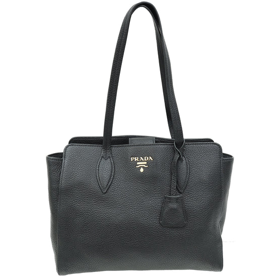 Prada Black Vitello Phenix Tote Bag