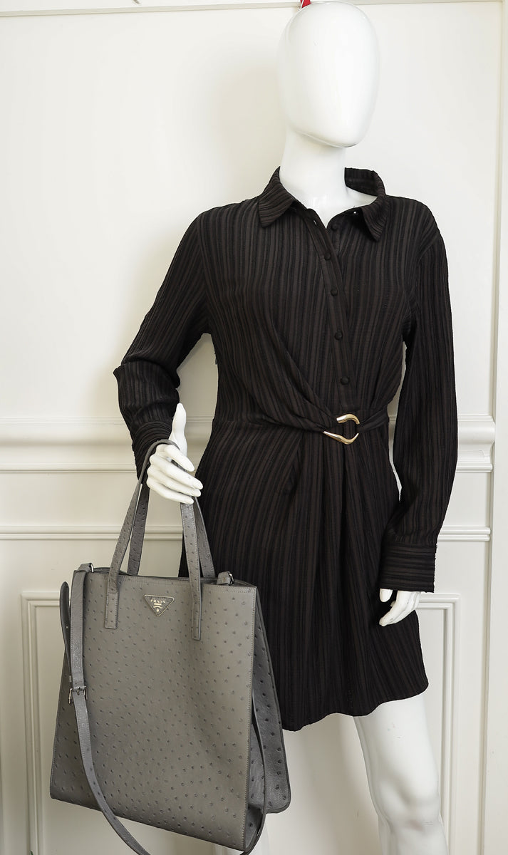 Prada Gray Ostrich Vertical Tote Bag