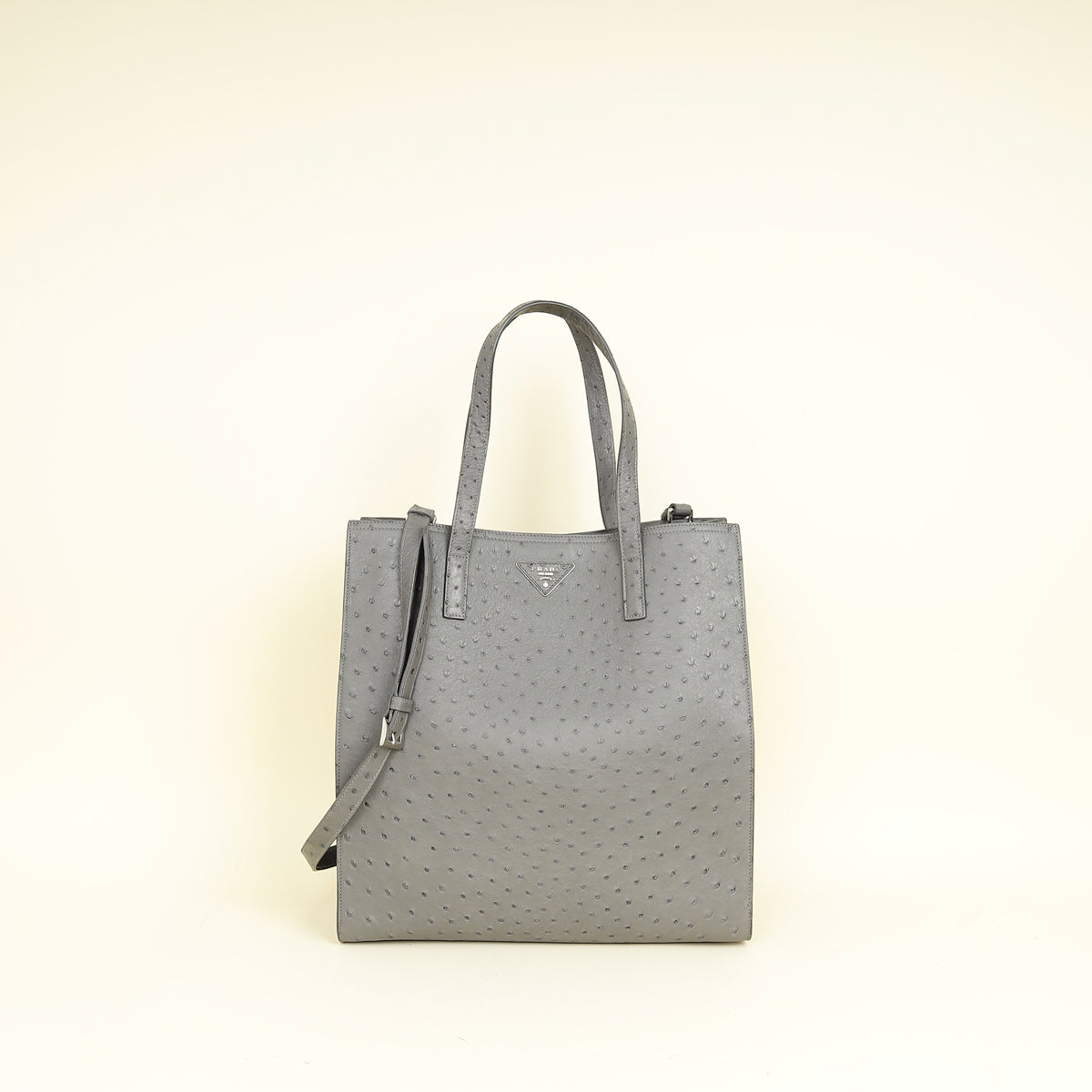 Prada Gray Ostrich Vertical Tote Bag