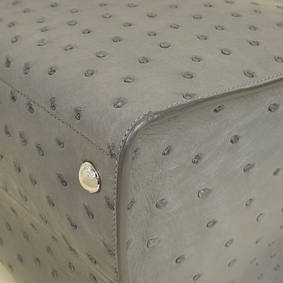 Prada Gray Ostrich Vertical Tote Bag