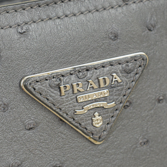 Prada Gray Ostrich Vertical Tote Bag