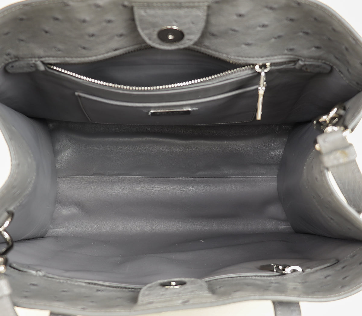 Prada Gray Ostrich Vertical Tote Bag