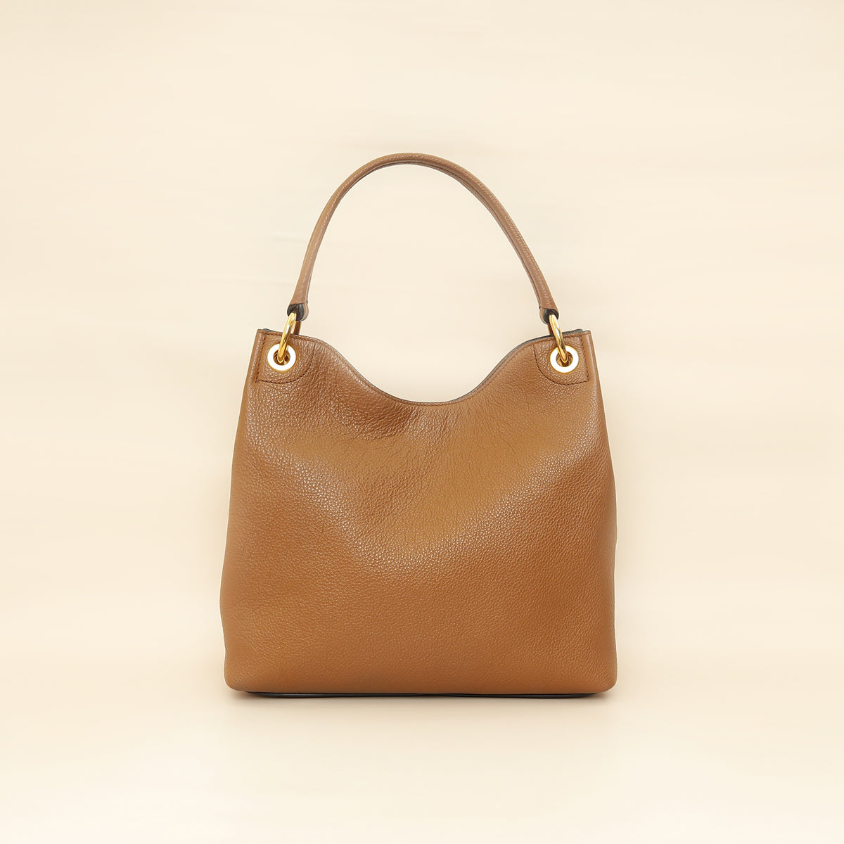 Prada Brown Logo Embossed Vitello Hobo Bag-Prada-THE CLOSET