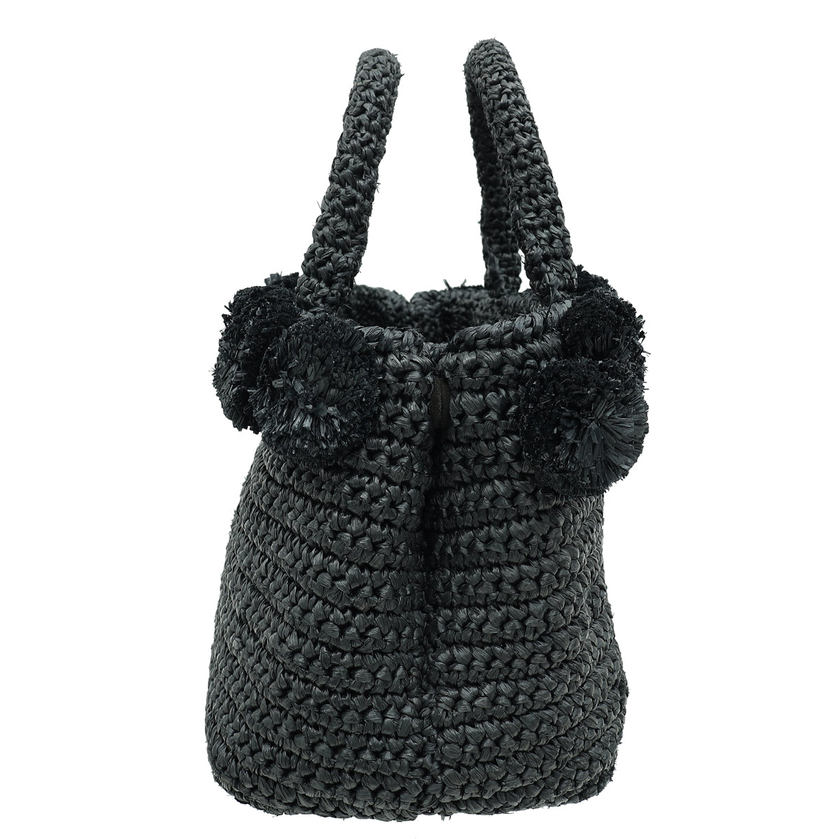 Prada Black Raffia Pom Pom Tote Bag