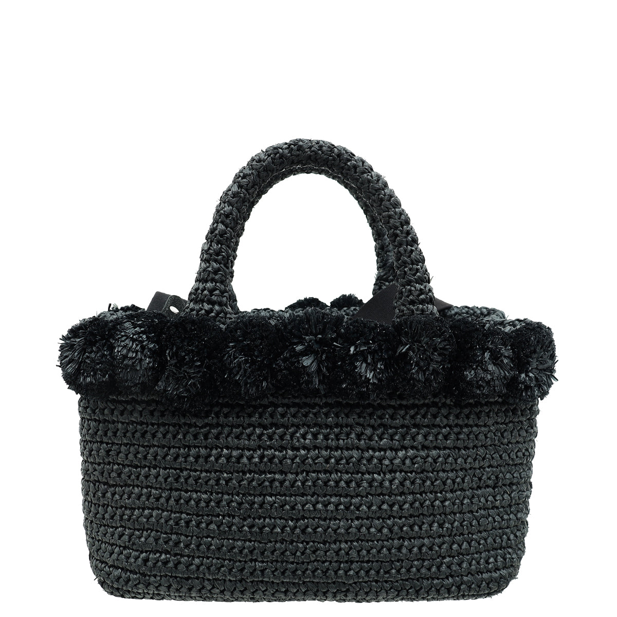 Prada Black Raffia Pom Pom Tote Bag