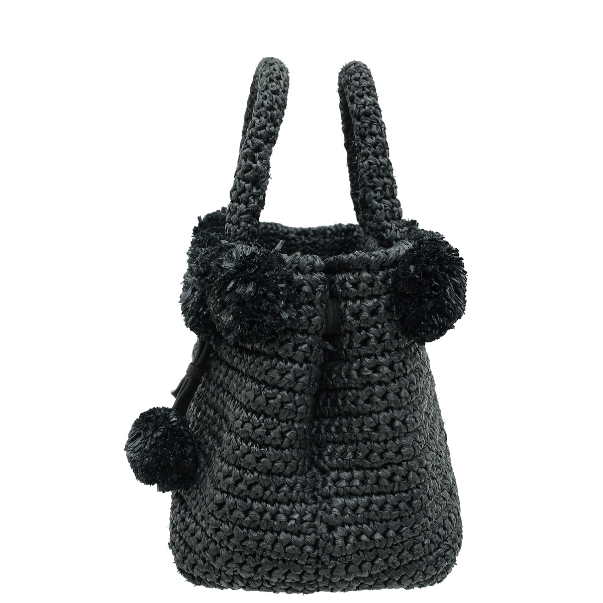 Prada Black Raffia Pom Pom Tote Bag