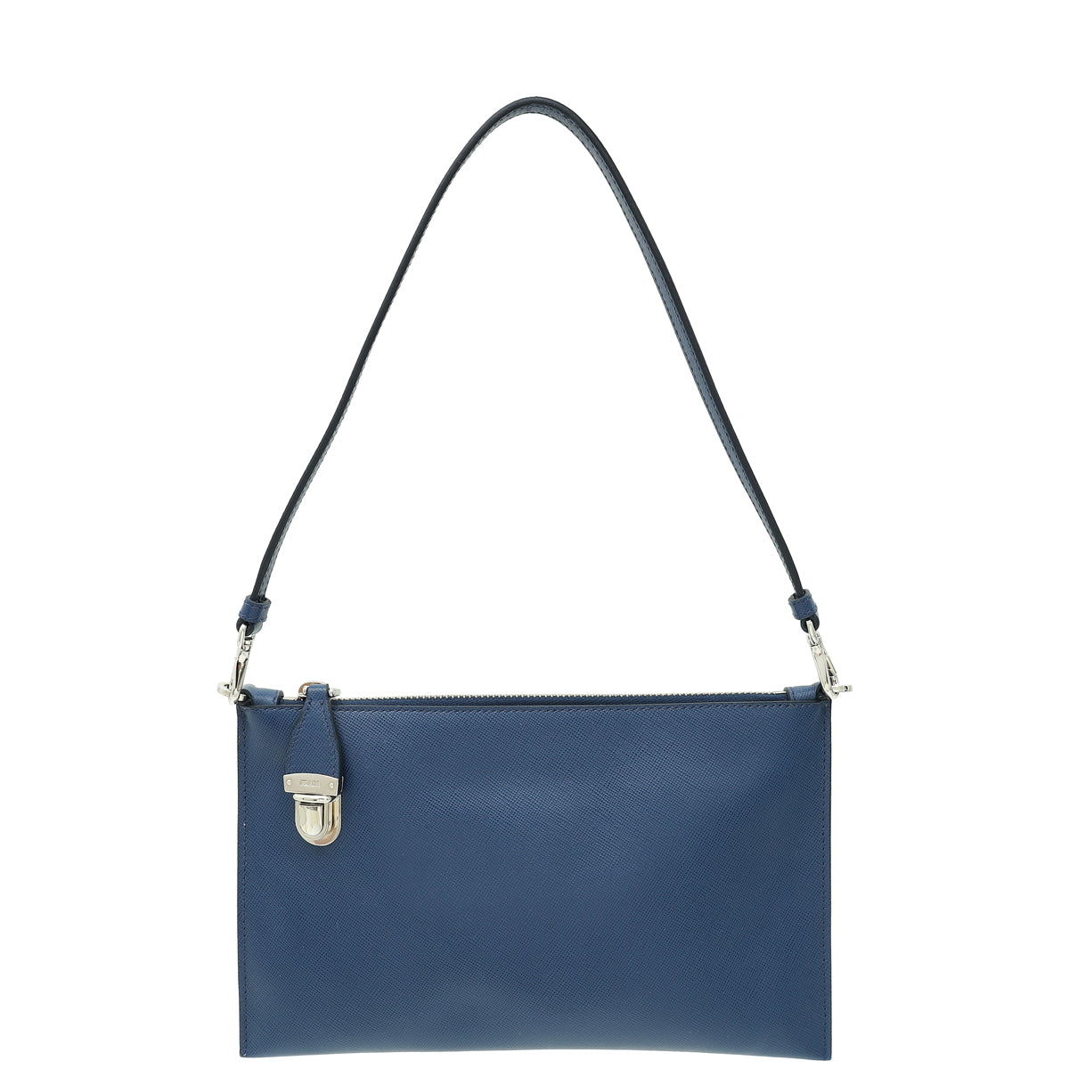 Prada Navy Blue Lux Push Lock Clutch Strap-Prada-THE CLOSET