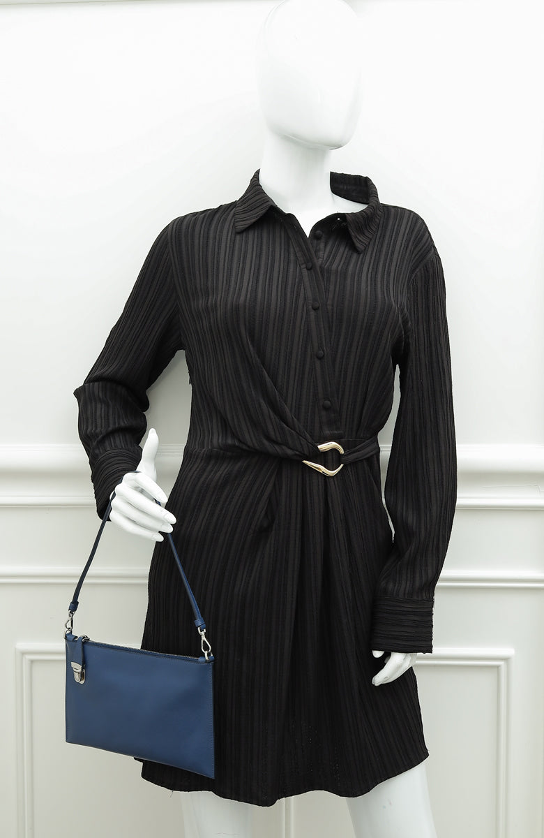 Prada Navy Blue Lux Push Lock Clutch Strap