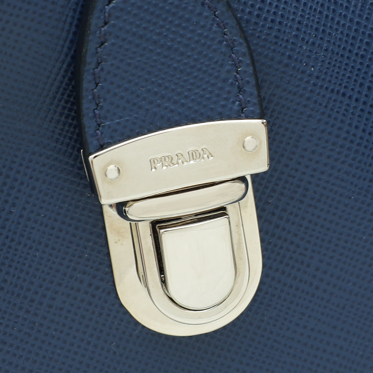 Prada Navy Blue Lux Push Lock Clutch Strap