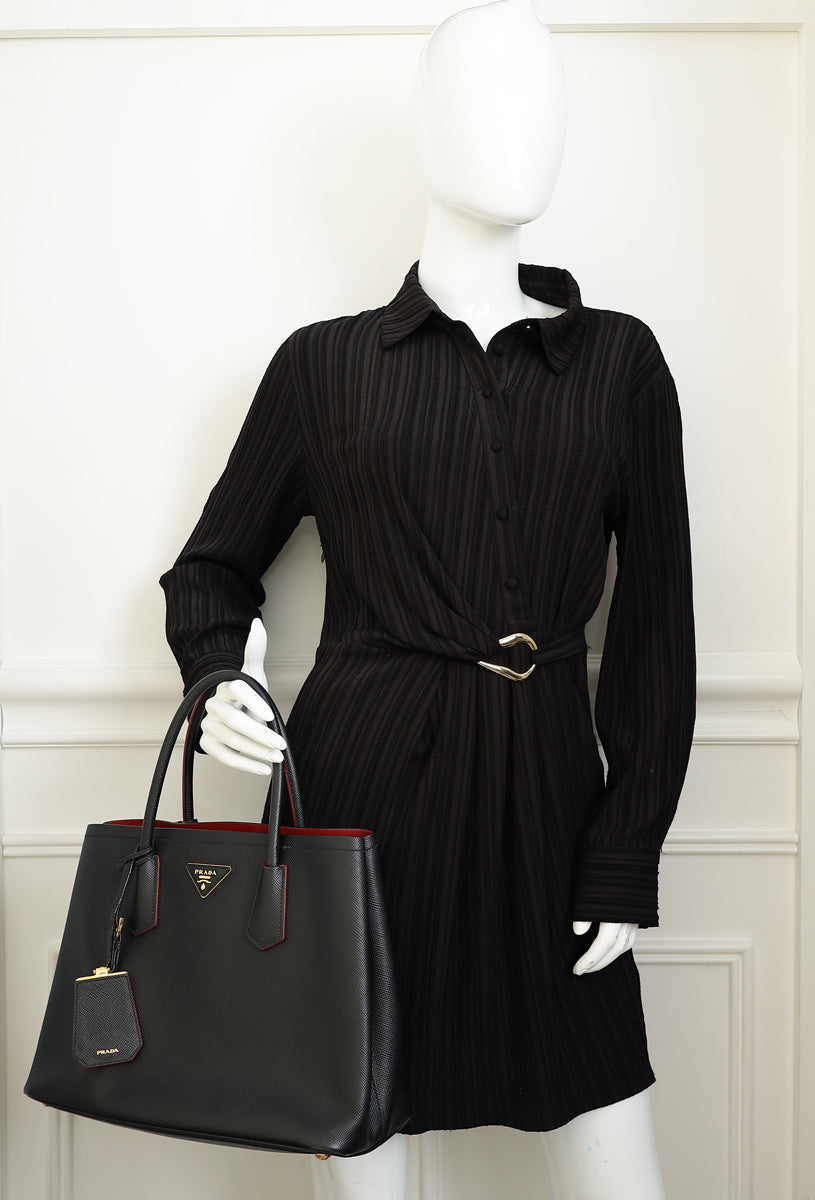 Prada Black Cuir Medium Double Tote Bag