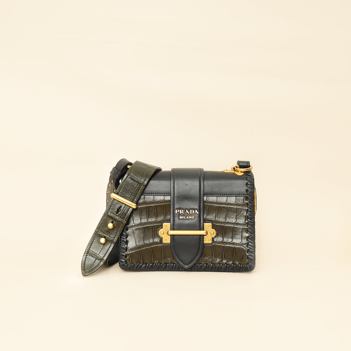 Prada Bicolor Cahier Matte Crocodile Bag-Prada-THE CLOSET