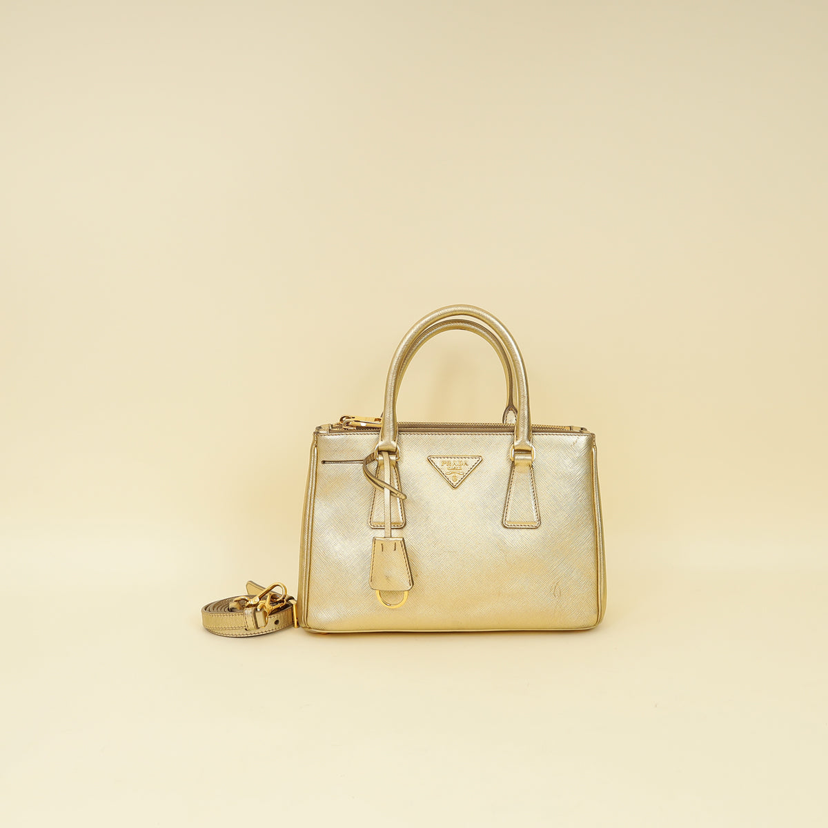 Prada Metallic Gold Lux Galleria Tote Small Bag-Prada-THE CLOSET