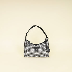 Prada Black Crystal-Embellished Satin Re-Edition 2000 Mini Bag