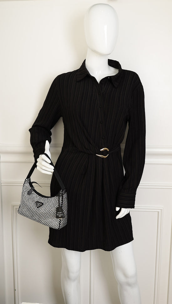 Prada Black Crystal-Embellished Satin Re-Edition 2000 Mini Bag-Prada-THE CLOSET