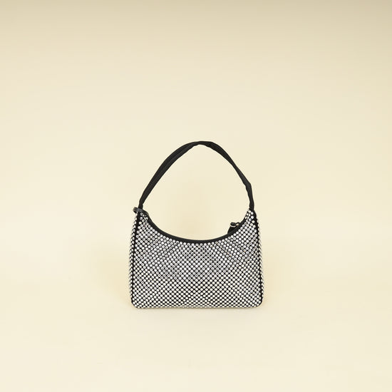 Prada Black Crystal-Embellished Satin Re-Edition 2000 Mini Bag-Prada-THE CLOSET