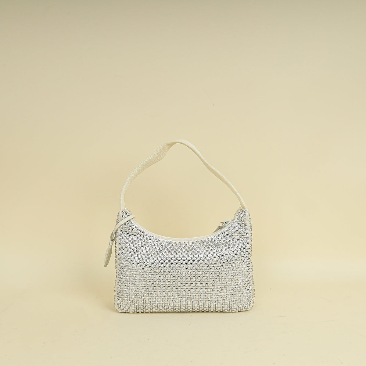 Prada White Satin Re-Edition 2000 Mini Bag w/ Artificial Crystal