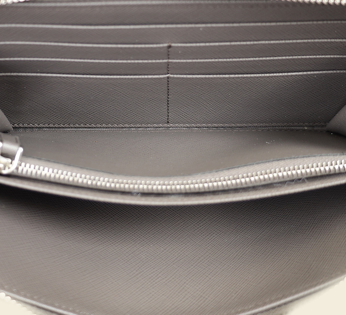 Prada Dark Gray Triangle Logo Large Zip Around Wallet (For Men)