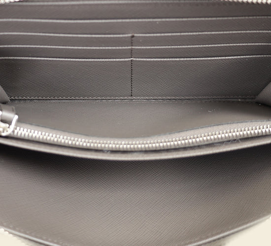 Prada Dark Gray Triangle Logo Large Zip Around Wallet (For Men)