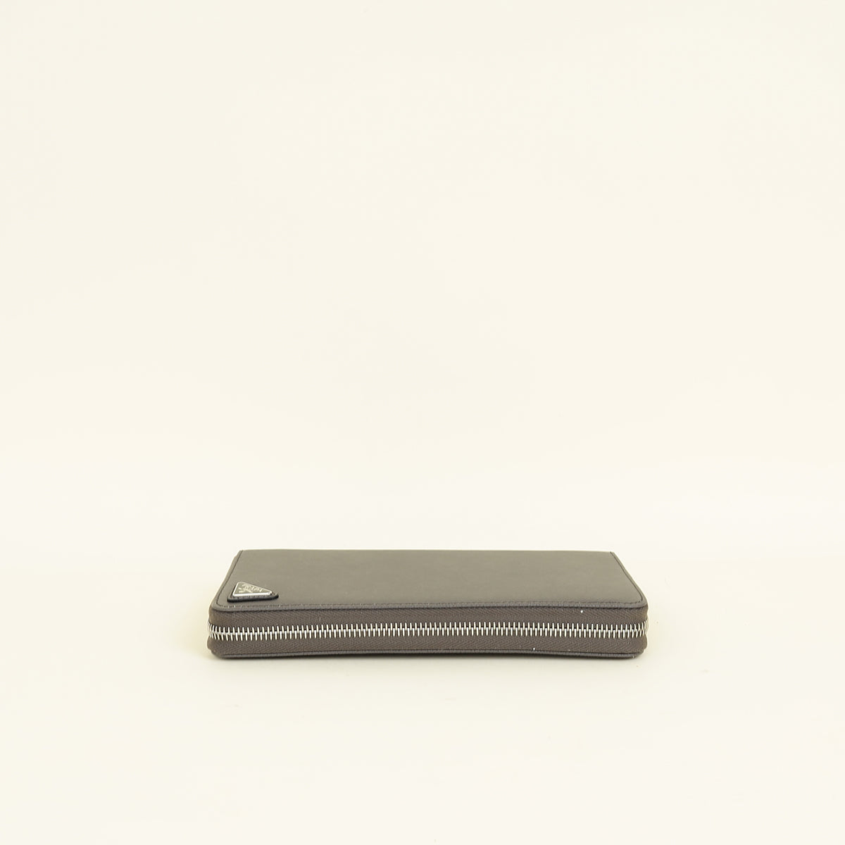 Prada Dark Gray Triangle Logo Large Zip Around Wallet (For Men)