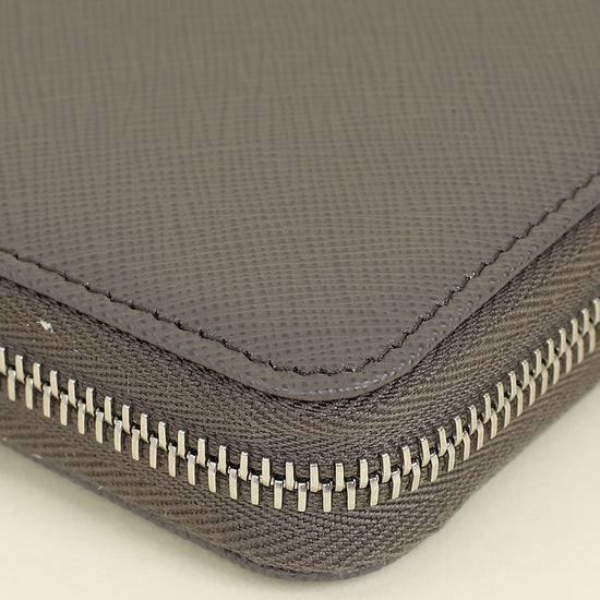 Prada Dark Gray Triangle Logo Large Zip Around Wallet (For Men)