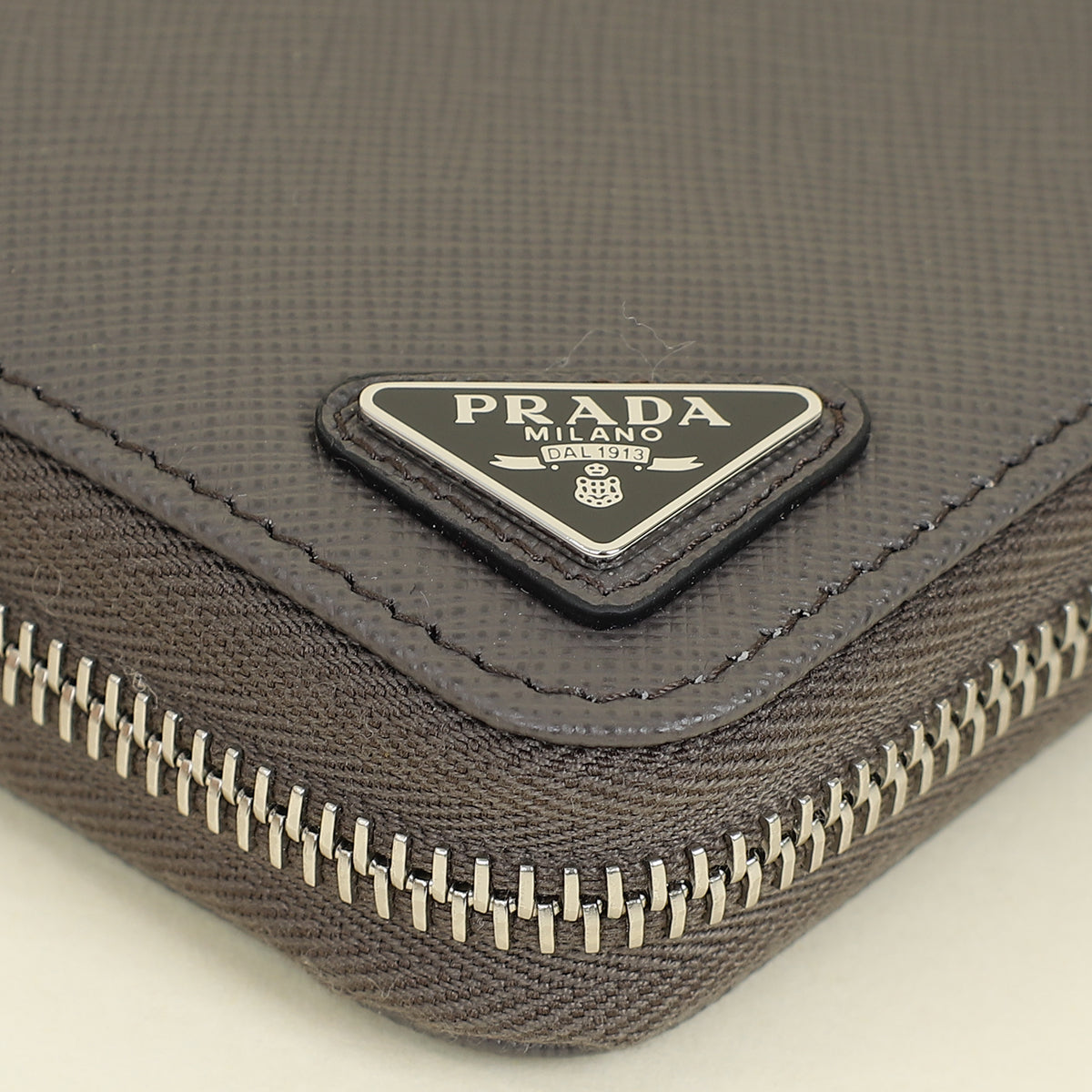 Prada Dark Gray Triangle Logo Large Zip Around Wallet (For Men)
