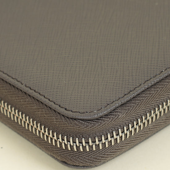 Prada Dark Gray Triangle Logo Large Zip Around Wallet (For Men)