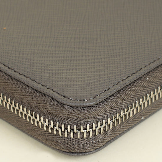 Prada Dark Gray Triangle Logo Large Zip Around Wallet (For Men)