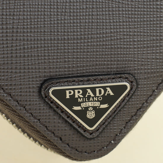 Prada Dark Gray Triangle Logo Large Zip Around Wallet (For Men)