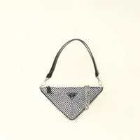 Prada Black Triangle Crystal-Embellished Satin Pouch