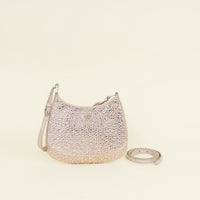 Prada Nude Metal Crystal-Embellished Satin Cleo Bag