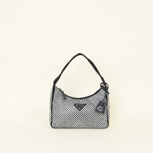 Prada Black Crystal-Embellished Satin Re-Edition 2000 Mini Bag