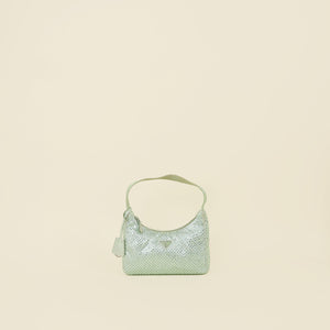 Prada Aqua Green Crystal-Embellished Satin Re-Edition 2000 Mini Bag