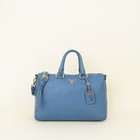 Prada Blue Vitello Daino Convertible Bag