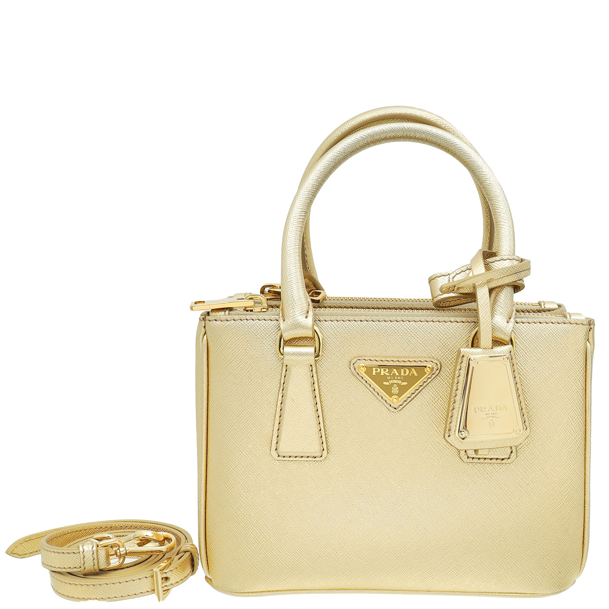 Prada Gold Lux Galleria Mini Tote Bag-Prada-THE CLOSET