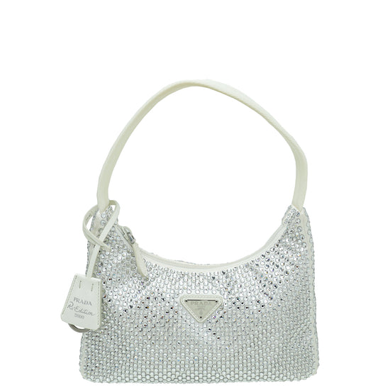 Prada White Satin Mini Bag with Crystals - Originally $2700