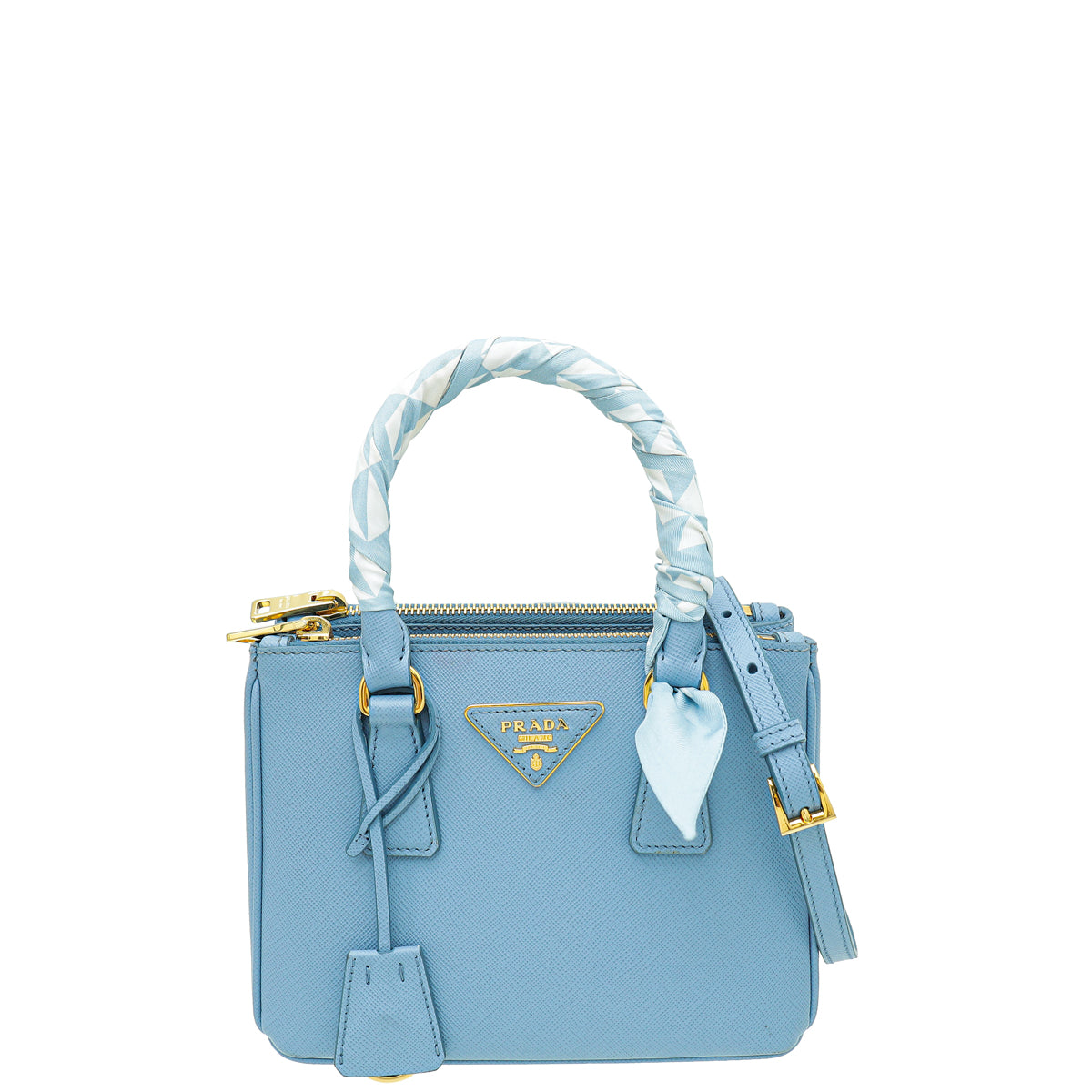Prada Astrale Blue Lux Galleria Mini Bag 7/E w/ twilly