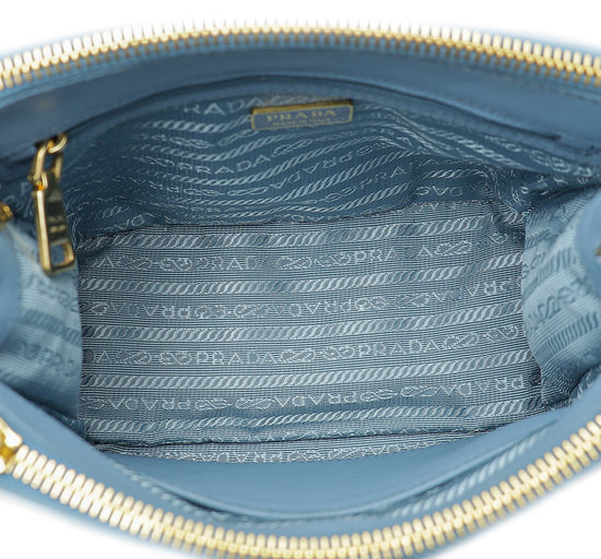 Prada Astrale Blue Lux Galleria Mini Bag 7/E w/ twilly